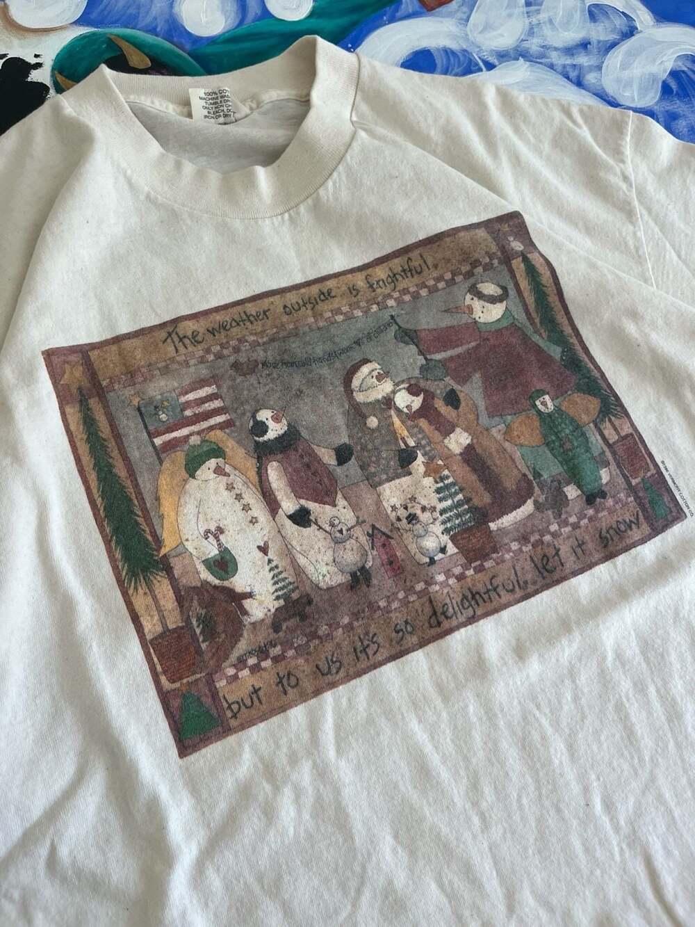 Vintage 1996 Vermont Cotton Co. Snowmen Graphic T-Shirt